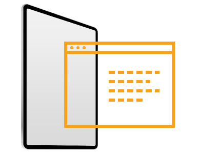 A digital tablet and illustration of a website database