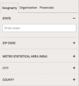 geography filter nonprofit lookup