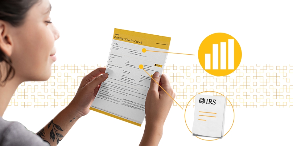 Woman using data to verify a nonprofit